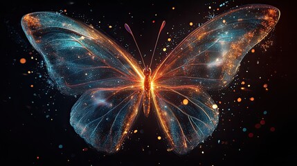 Dazzling digital butterfly on a dark backdrop with fine details.