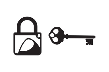 Vintage Lock and Key Silhouette Vector Illustration