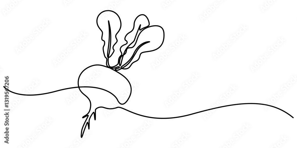Poster beetroot in continuous line art drawing style. garden beet black linear sketch isolated on white bac