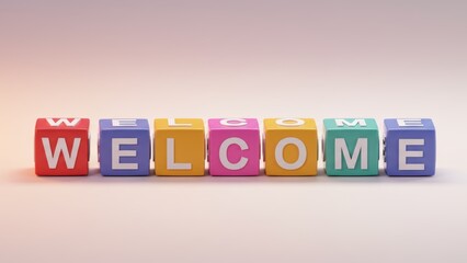Colorful welcome blocks arranged in a line Ideal for children's rooms, home decor, creativity theme