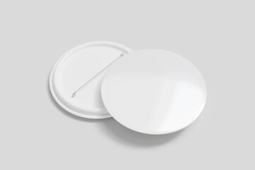 Design concept - top view of 2 front & back white badge isolated on white background for mockup, it's real photo, not 3D render