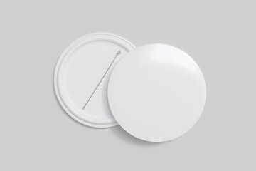 Design concept - top view of 2 front & back white badge isolated on white background for mockup, it's real photo, not 3D render