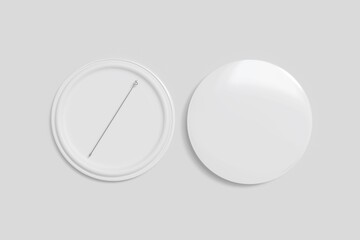 Design concept - top view of 2 front & back white badge isolated on white background for mockup,...