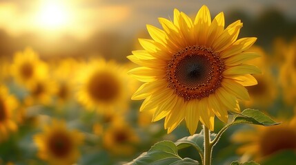 Sunflower field at sunset
