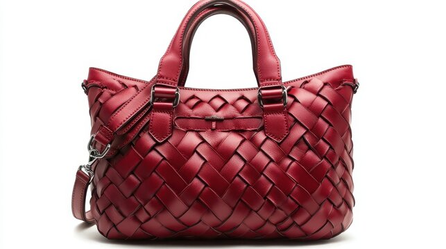 A symphony of red leather, meticulously handcrafted with intricate details, this exquisite woven handbag is a statement of elegance, perfect for both stylish outings and everyday errands, its