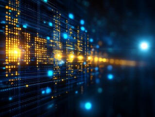 Matrix style binary code simulation with blue light and golden effect