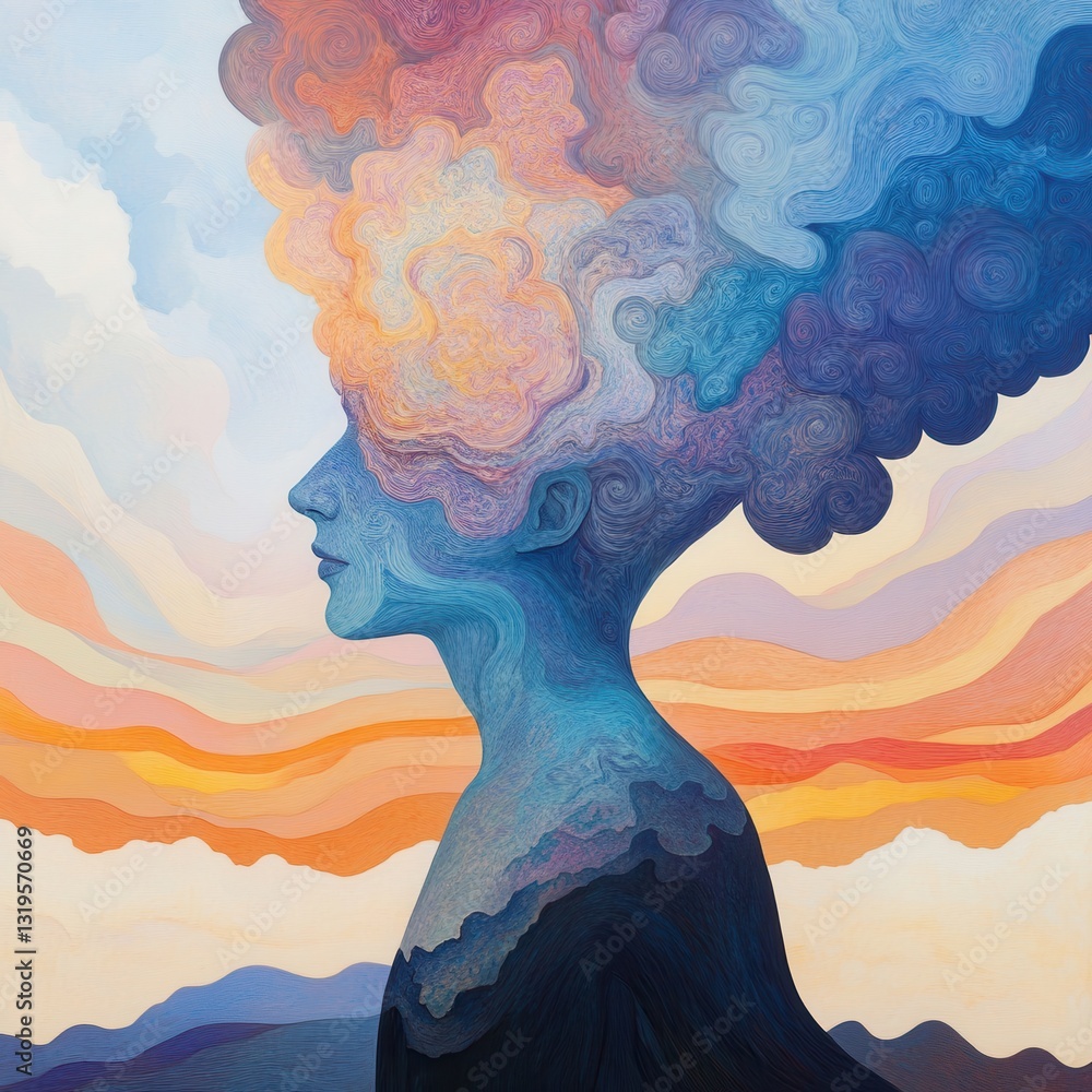 Poster exploring the deep connection between mind and body through vibrant abstract art