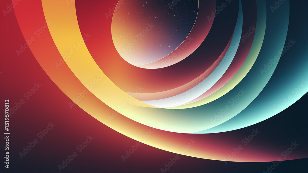 Aufkleber Abstract image with curved, overlapping layers in warm and cool colors, creating a sense of depth and movement, suitable for a modern design background