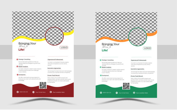 a bundle of 2 templates of a4 flyer template, modern template,Corporate business flyer template design set,flyer in A4 with colorful business proposal,corporate,reative modern bright concept circle .
