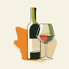 Illustration playful of wine posters abstract bottle and glass