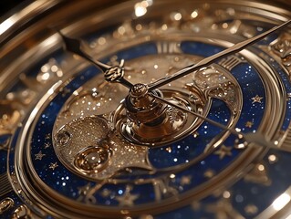 Luxury Gold Watch Face with Celestial Design Close Up