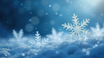 Fototapeta premium Winter wonderland, magical snowflakes, ethereal blue background