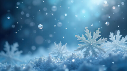 Winter wonderland, magical snowflakes, ethereal blue background