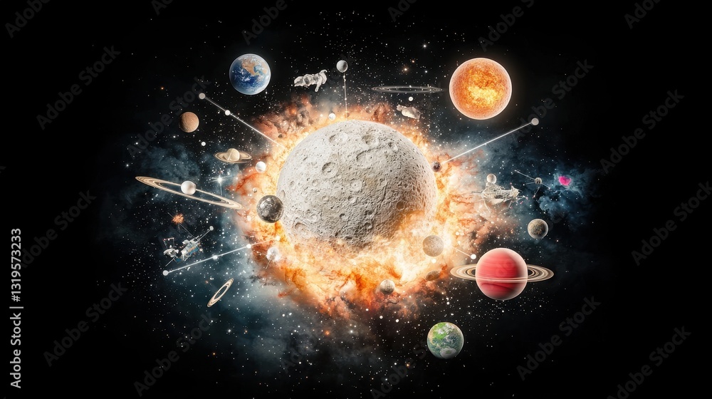 Wall mural a creative rendering of the cosmos combining ancient elements and cosmic phenomena