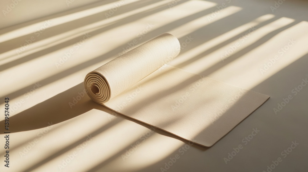 Leinwandbilder Minimalistic yoga mat placed diagonally on a light surface with soft shadows and ample space highlighting its design and tranquility