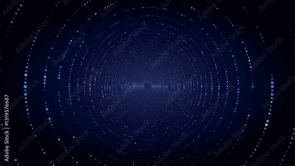 Poster technology wireframe circle tunnel on blue background. futuristic 3d wormhole grid. big data visuali