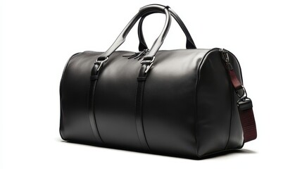 A sleek, black leather duffel bag, exuding sophistication and versatility, perfect for both globetrotting adventurers and urban dwellers seeking a stylish companion for their everyday escapades.