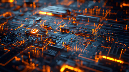 Artificial intelligence, futuristic digital brain, glowing technology circuit