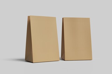 Paper bag, small kraft package, sacks set. Craft brown pouch, pack mockup, front and side views, isolated on white background