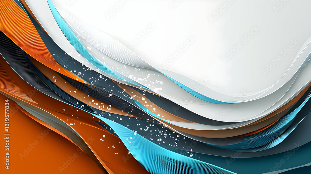 Aufkleber abstract digital composition of wavy shapes in orange blue and white colors with textured surface an