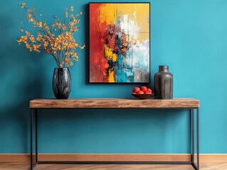 Modern Living Room Decor with Colorful Artwork and Stylish Furniture