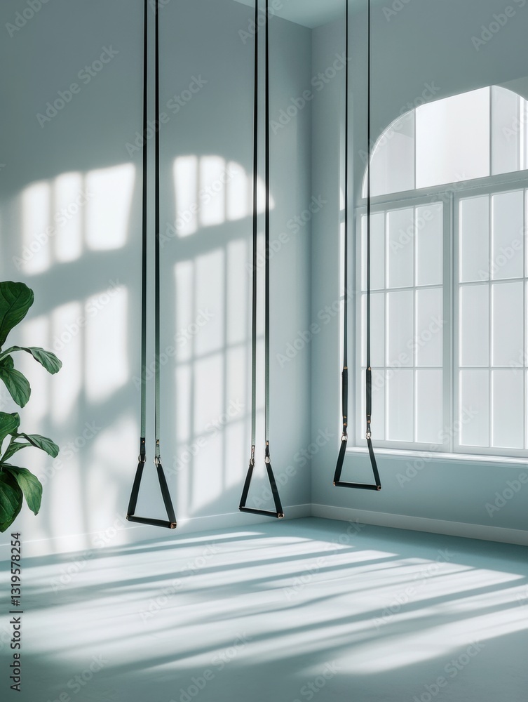 Aufkleber minimal fitness straps hang elegantly in a bright and airy space designed for balanced movement and 