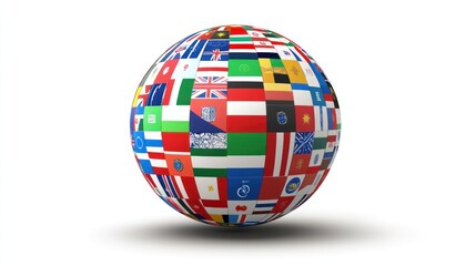 World flags mosaic globe on plain background
