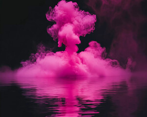 dramatic pink ink cloud in water on black background 