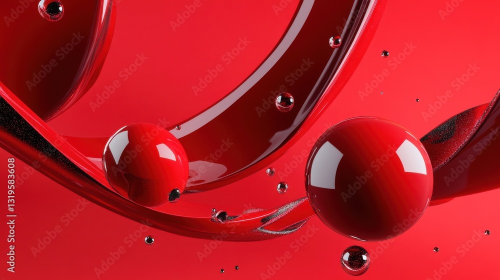 Poster a red background with three red spheres in the middle