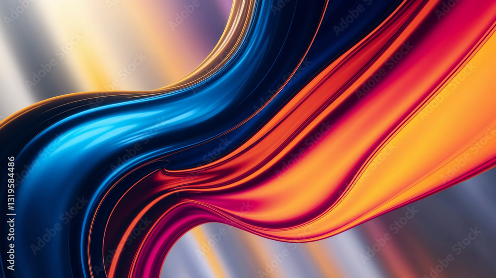 Poster abstract image of flowing, vibrant blue, orange, and red liquid-like forms creating a dynamic, energ