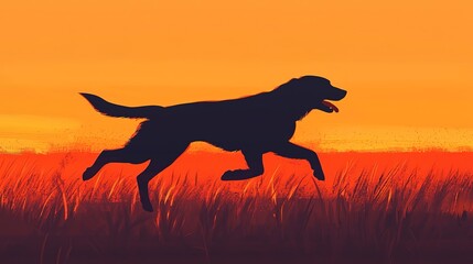 Joyful dog running in grassy meadow at sunset nature photography vibrant landscape outdoor scene