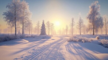 Serene Winter Landscape with Soft Light at Sunrise