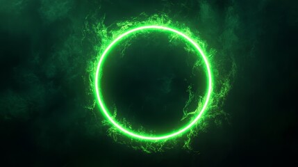 Obraz premium Glowing neon green circle on dark background