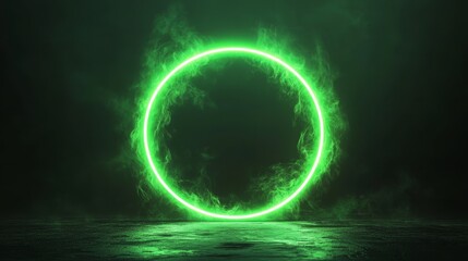 Glowing neon green circle on dark background