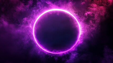 Fototapeta premium Fiery neon purple circle glowing on dark background