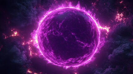 Obraz premium Fiery neon purple circle glowing on dark background
