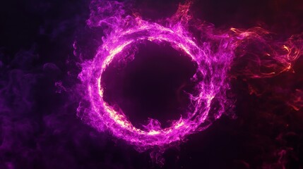 Obraz premium Fiery neon purple circle glowing on dark background