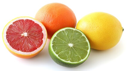 Citrus fruits assortment on white background close up