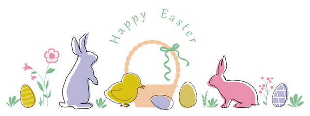 Happy Easter. Banner with little animals for easter design on white background. Vector illustration.	
