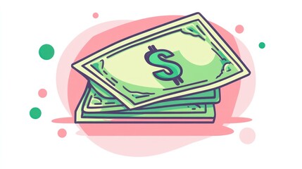 Cartoon illustration of stack of US dollar bills