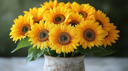 Bright sunflowers in a vase