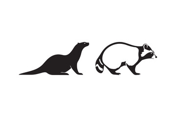 Otter and Raccoon Silhouette Vector Illustration Wildlife Art