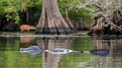 Mysterious Alligator in Swamp &ndash; Tranquil Wildlife & Natural Harmony