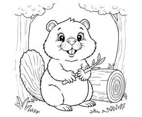 Adorable Beaver coloring page