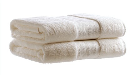 A white, absorbent bath towel, its soft texture hinting at luxurious comfort, floats gracefully on a pristine, transparent background, a symbol of cleanliness and tranquility.
