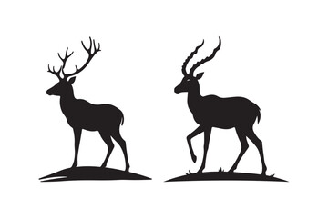 Fototapeta premium Deer and Antelope Silhouette Icons Wildlife Vector Set