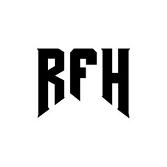 RFH letter logo design for technology company. RFH logo design black and white color combination. RFH logo, RFH vector, RFH design, RFH icon, RFH alphabet. RFH typography logo design.