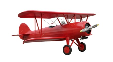 Vintage red airplane, white background