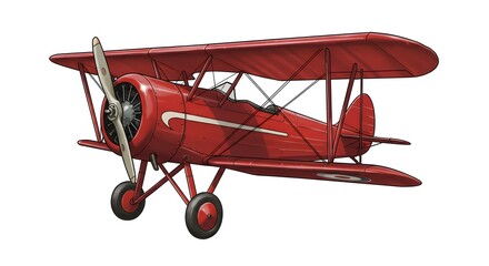Vintage red airplane, white background