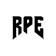 RPE letter logo design for technology company. RPE logo design black and white color combination. RPE logo, RPE vector, RPE design, RPE icon, RPE alphabet. RPE typography logo design.